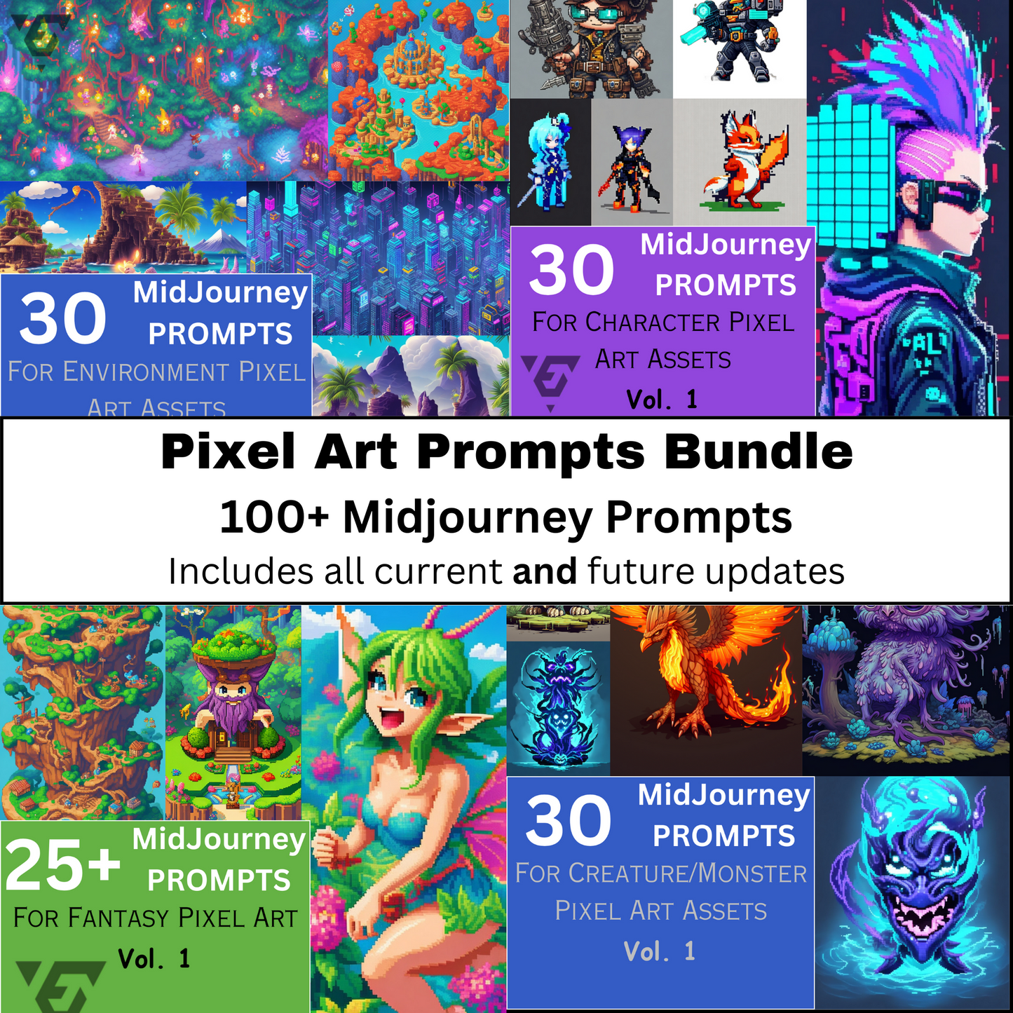 Pixel Art Midjourney Prompts Bundle | Over 100 expertly crafted prompts